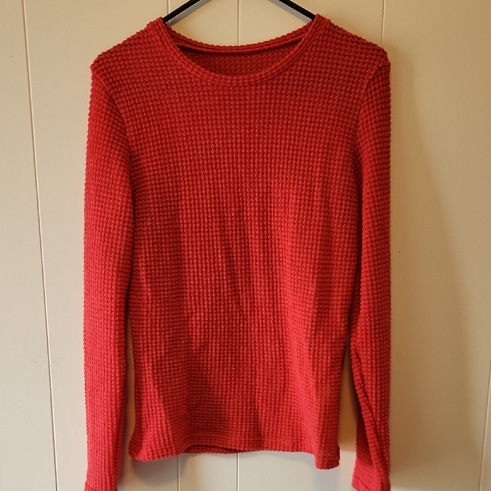 Size L Womens Red Waffle Knit Long Sleeve